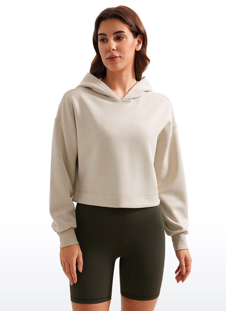 CRZ YOGA Women SoftAura Cropped Pullover Hoodis Long Sleeve Mojave Tan