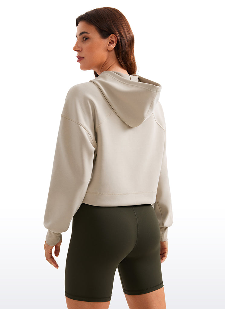 CRZ YOGA Women SoftAura Cropped Pullover Hoodis Long Sleeve Mojave Tan