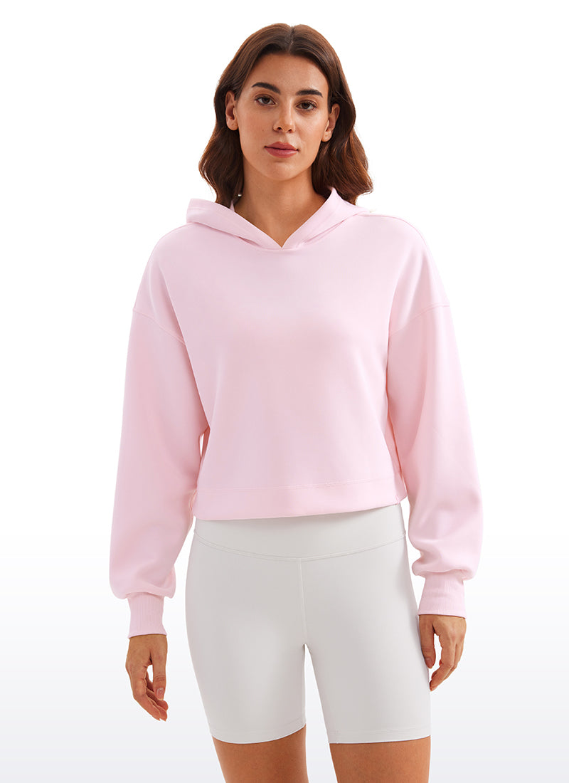 CRZ YOGA Women SoftAura Cropped Pullover Hoodis Long Sleeve Strawberry Pink
