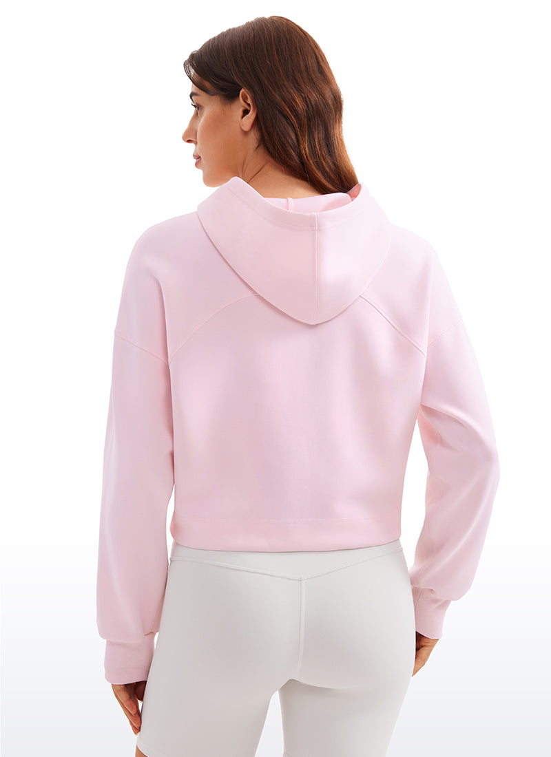 CRZ YOGA Women SoftAura Cropped Pullover Hoodis Long Sleeve Strawberry Pink