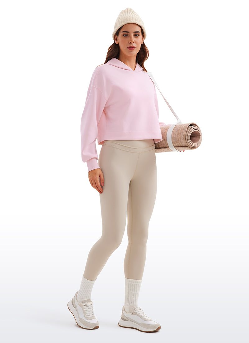 CRZ YOGA Women SoftAura Cropped Pullover Hoodis Long Sleeve Milky White