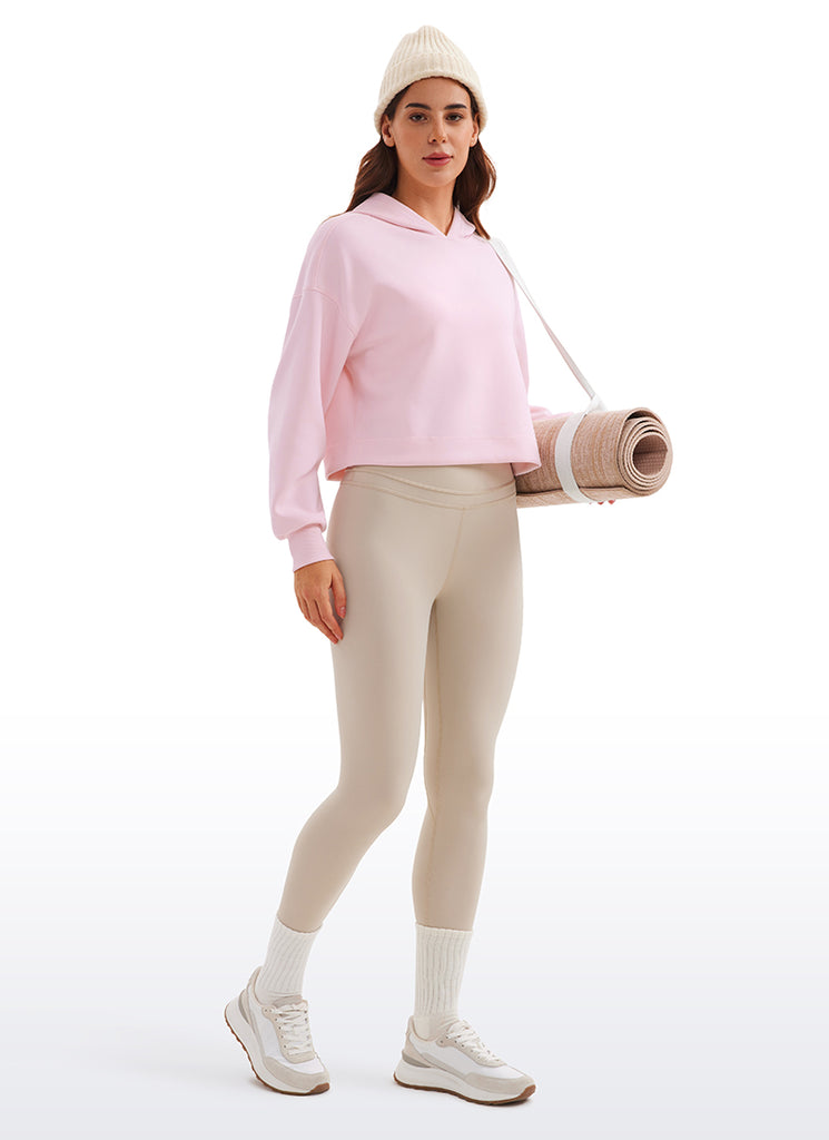 CRZ YOGA Women SoftAura Cropped Pullover Hoodis Long Sleeve Milky White