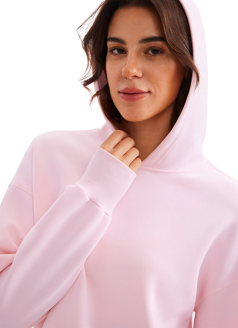 CRZ YOGA Women SoftAura Cropped Pullover Hoodis Long Sleeve Strawberry Pink