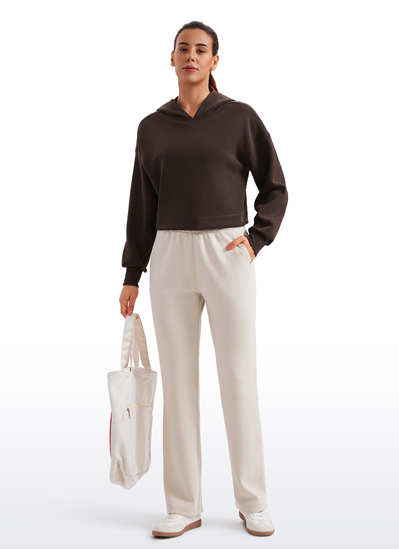 CRZ YOGA Women SoftAura Cropped Pullover Hoodis Long Sleeve Hot Fudge Brown
