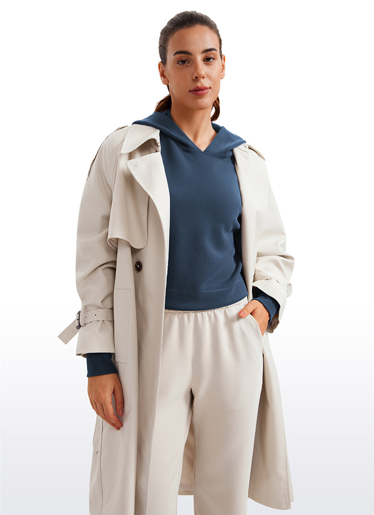 CRZ YOGA Women SoftAura Cropped Pullover Hoodis Long Sleeve Ink Blue