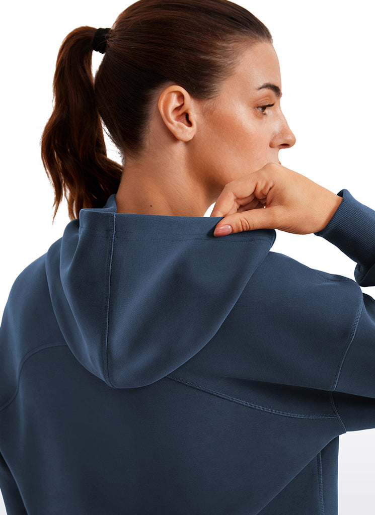 CRZ YOGA Women SoftAura Cropped Pullover Hoodis Long Sleeve Ink Blue