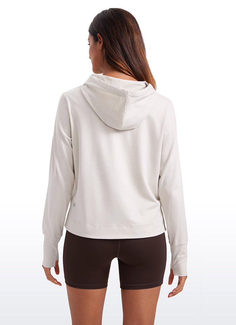 CRZ YOGA Women's Casual Workout Long Sleeve Hooded Sweat Shirts Milky White