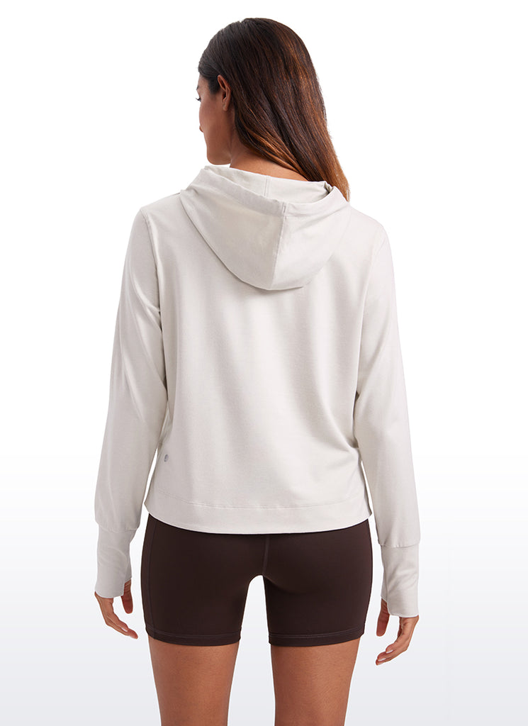 CRZ YOGA Women's Casual Workout Long Sleeve Hooded Sweat Shirts Milky White