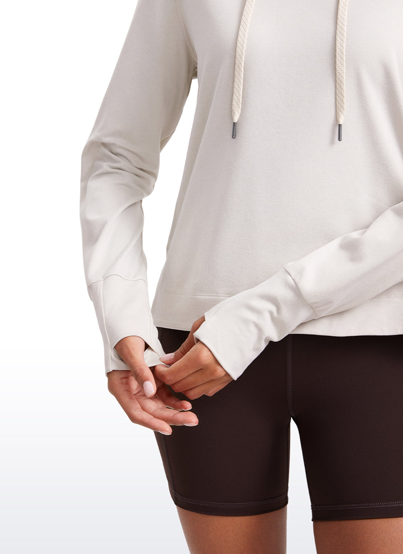 CRZ YOGA Women's Casual Workout Long Sleeve Hooded Sweat Shirts Milky White