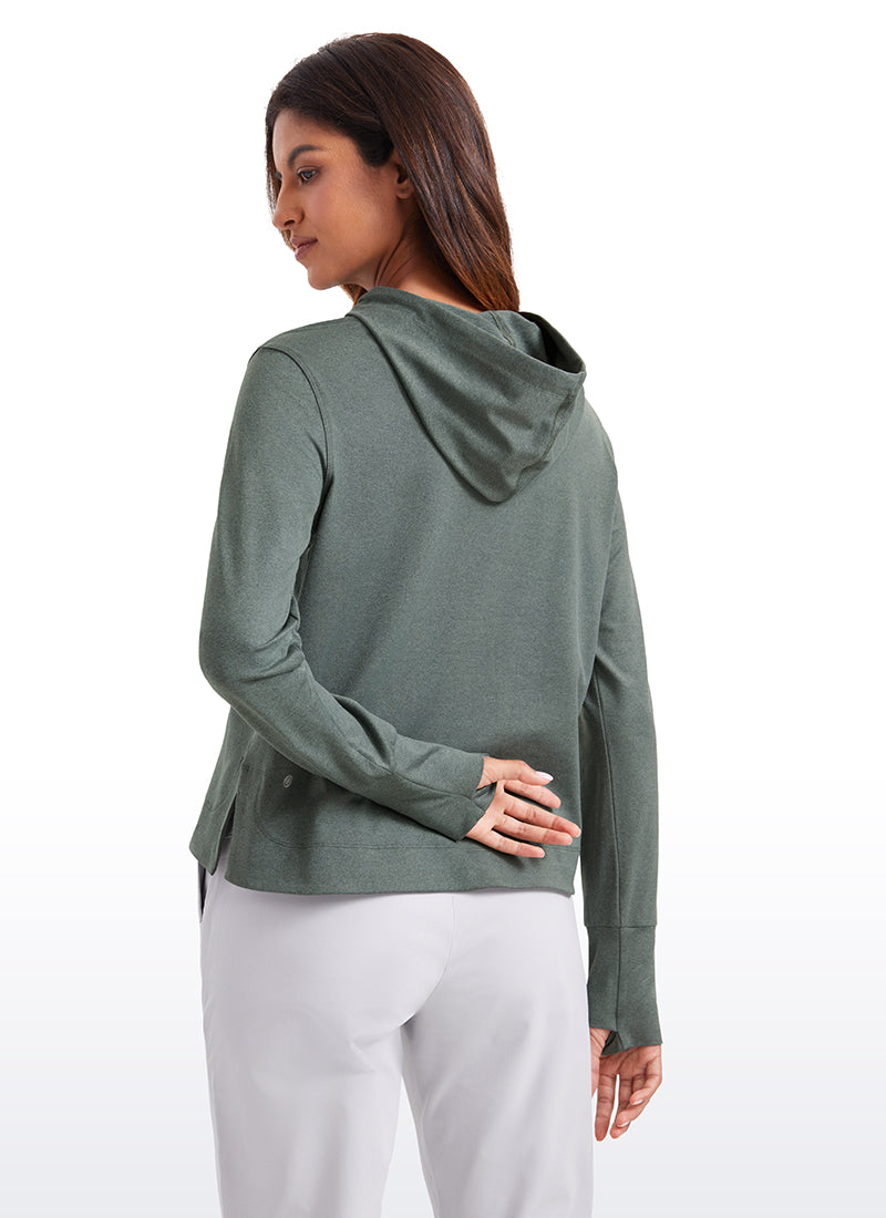 CRZ YOGA Women's Casual Workout Long Sleeve Hooded Sweat Shirts Grey Sage