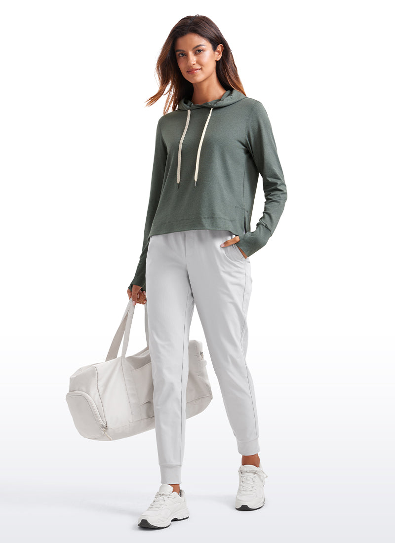 CRZ YOGA Women's Casual Workout Long Sleeve Hooded Sweat Shirts Grey Sage