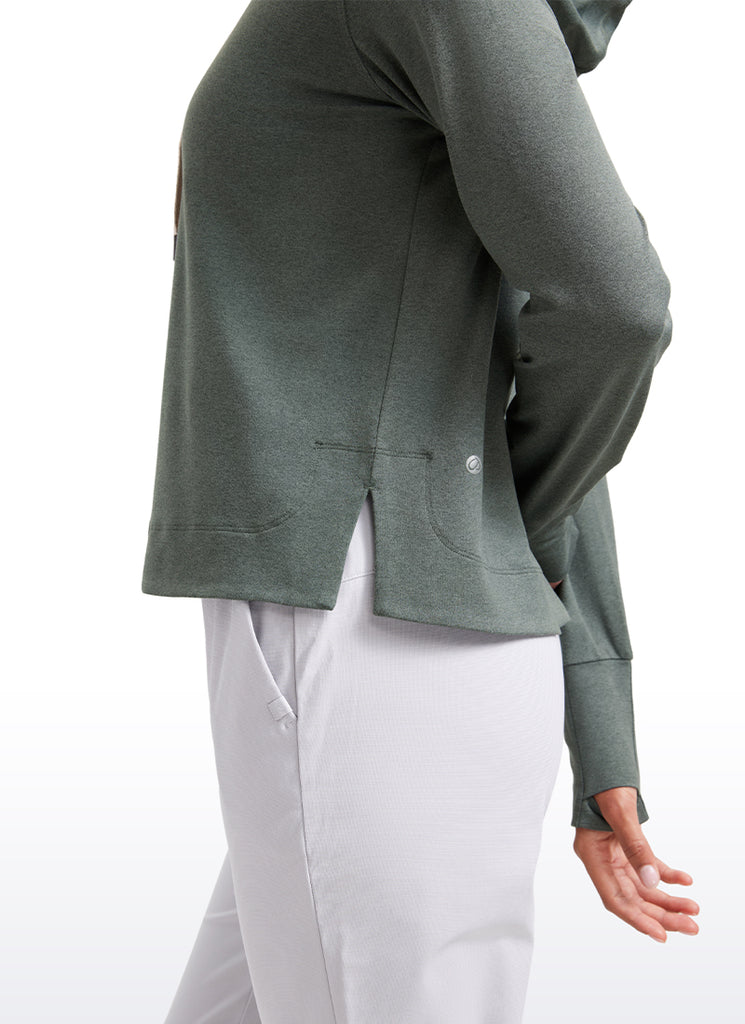 CRZ YOGA Women's Casual Workout Long Sleeve Hooded Sweat Shirts Grey Sage