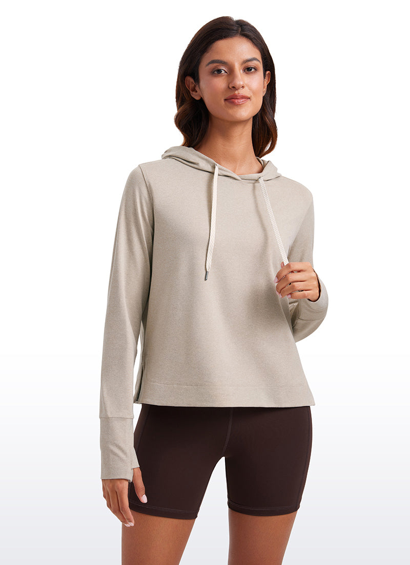 CRZ YOGA Women's Casual Workout Long Sleeve Hooded Sweat Shirts Mojave Tan