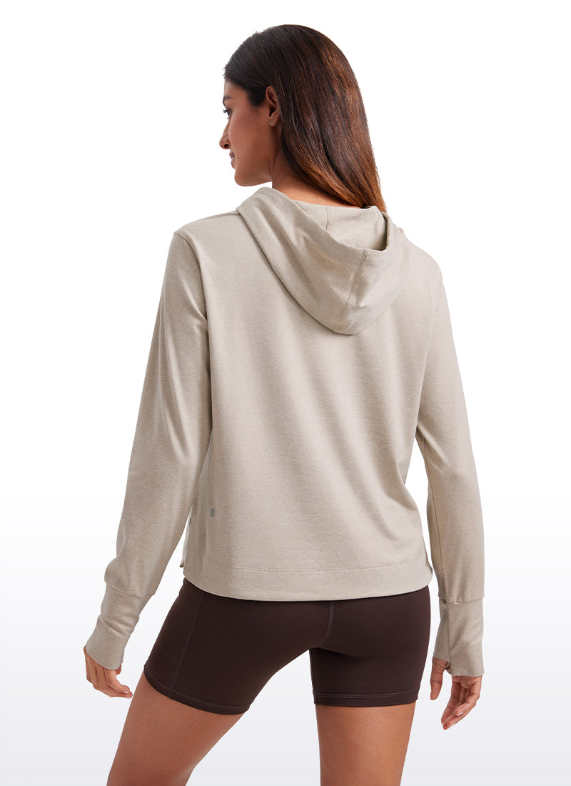 CRZ YOGA Women's Casual Workout Long Sleeve Hooded Sweat Shirts Mojave Tan