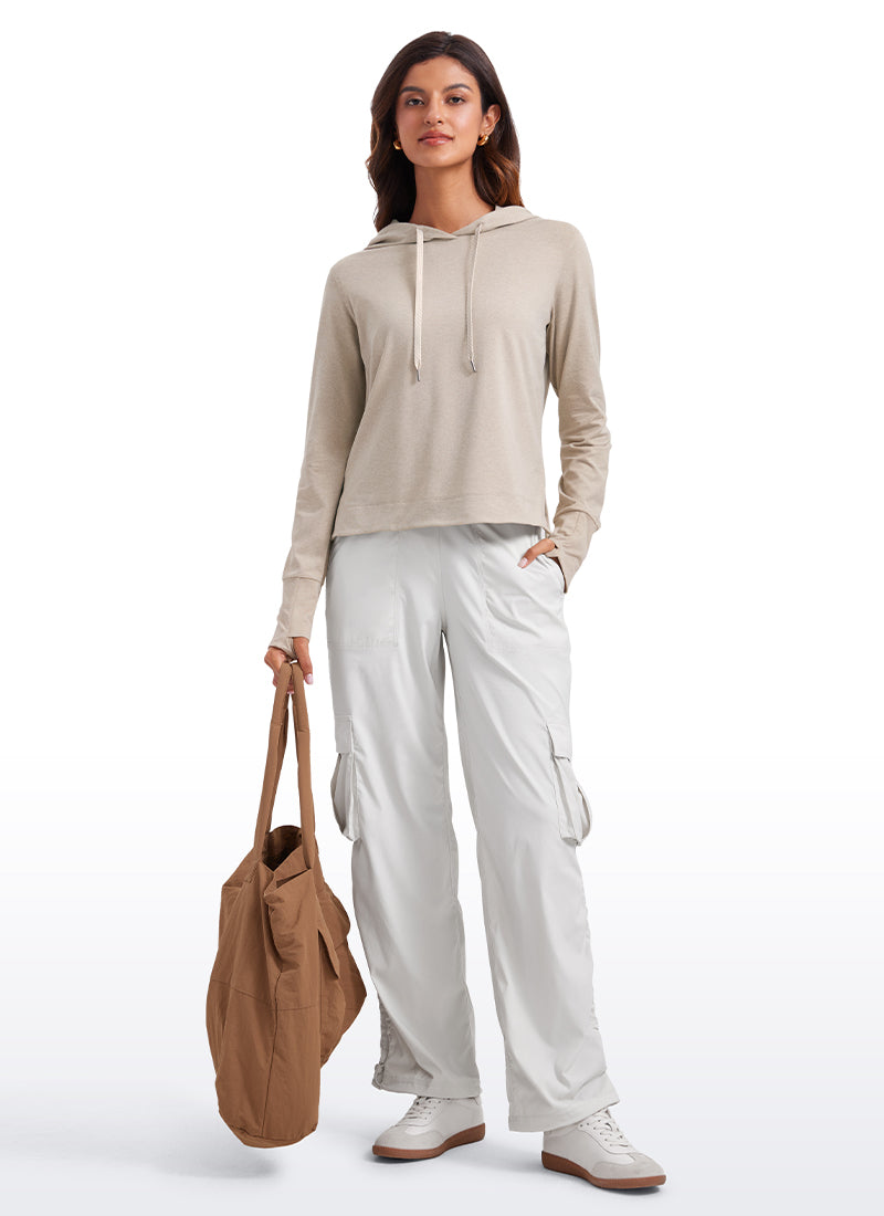 CRZ YOGA Women's Casual Workout Long Sleeve Hooded Sweat Shirts Mojave Tan