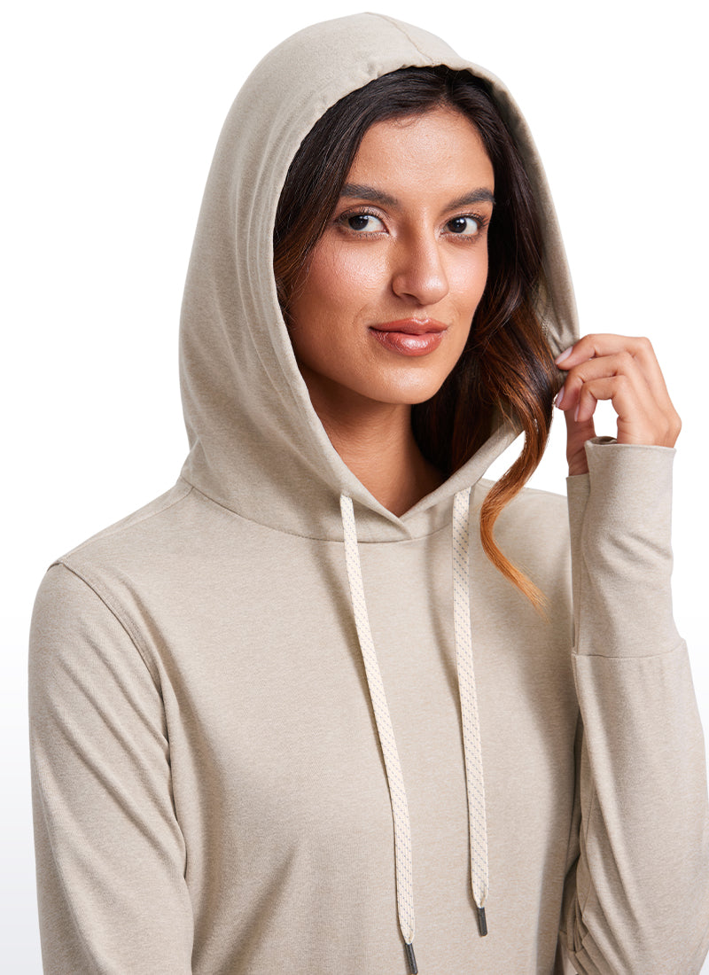 CRZ YOGA Women's Casual Workout Long Sleeve Hooded Sweat Shirts Mojave Tan