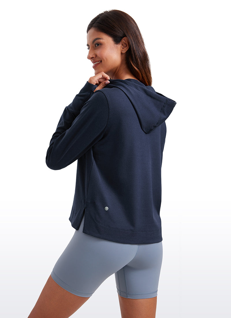 CRZ YOGA Women's Casual Workout Long Sleeve Hooded Sweat Shirts Navy