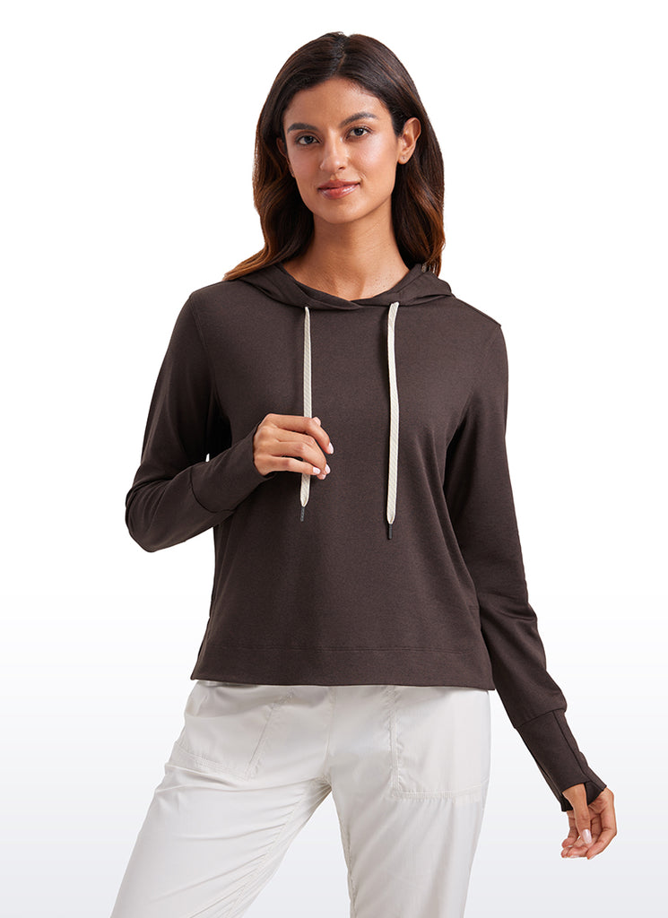 CRZ YOGA Women's Casual Workout Long Sleeve Hooded Sweat Shirts Mojave Tan
