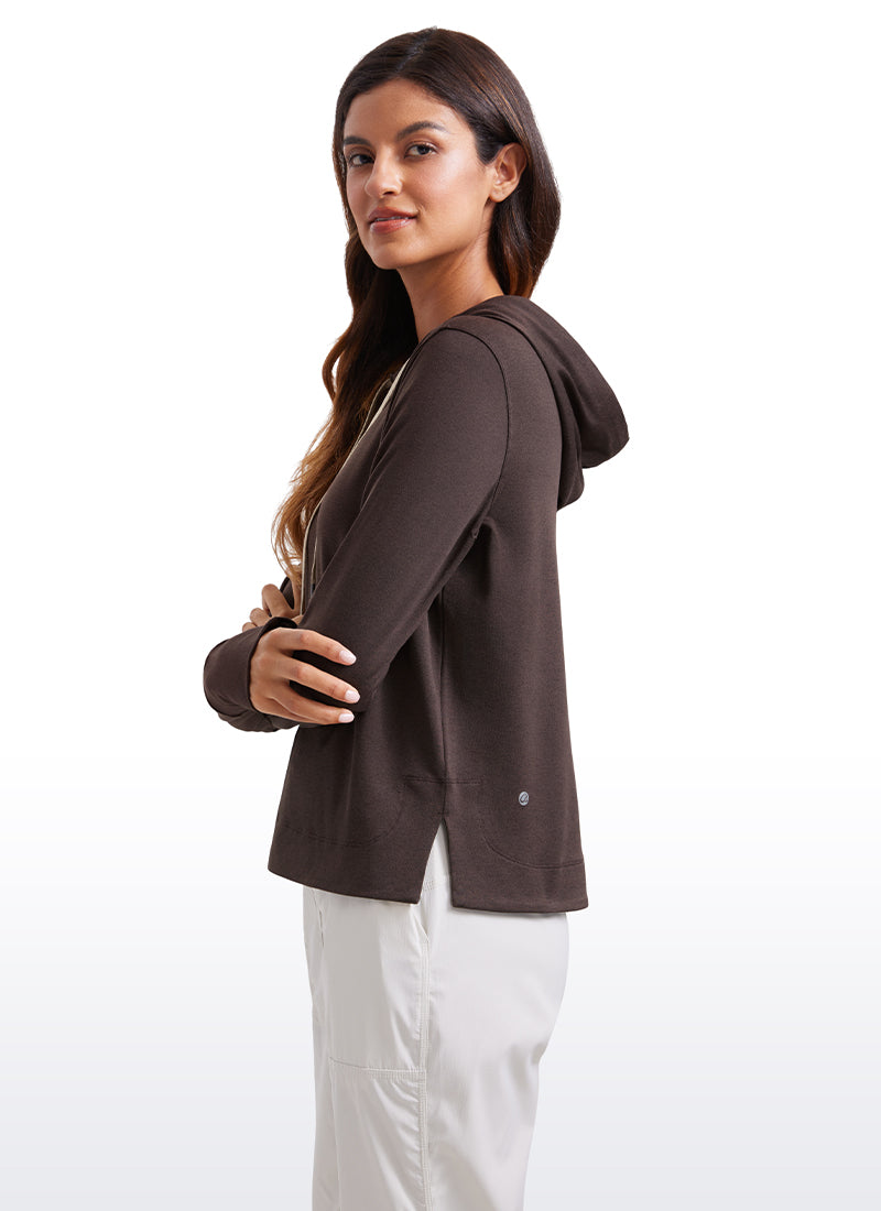CRZ YOGA Women's Casual Workout Long Sleeve Hooded Sweat Shirts Hot Fudge Brown
