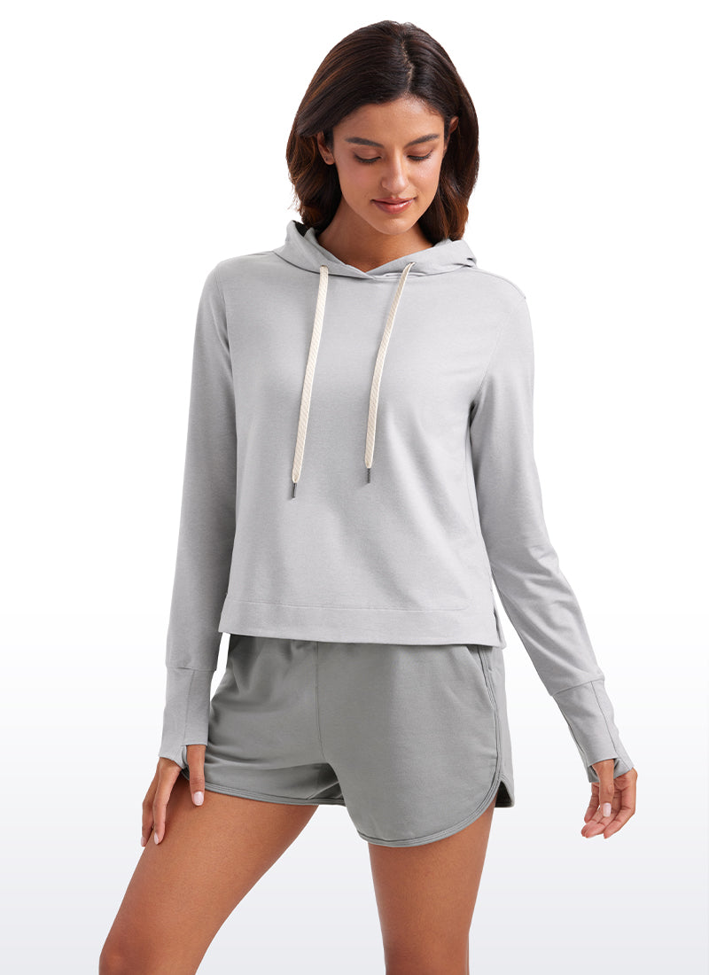 CRZ YOGA Women's Casual Workout Long Sleeve Hooded Sweat Shirts Platinum Grey