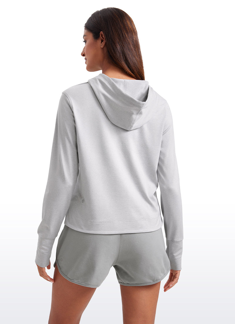 CRZ YOGA Women's Casual Workout Long Sleeve Hooded Sweat Shirts Platinum Grey