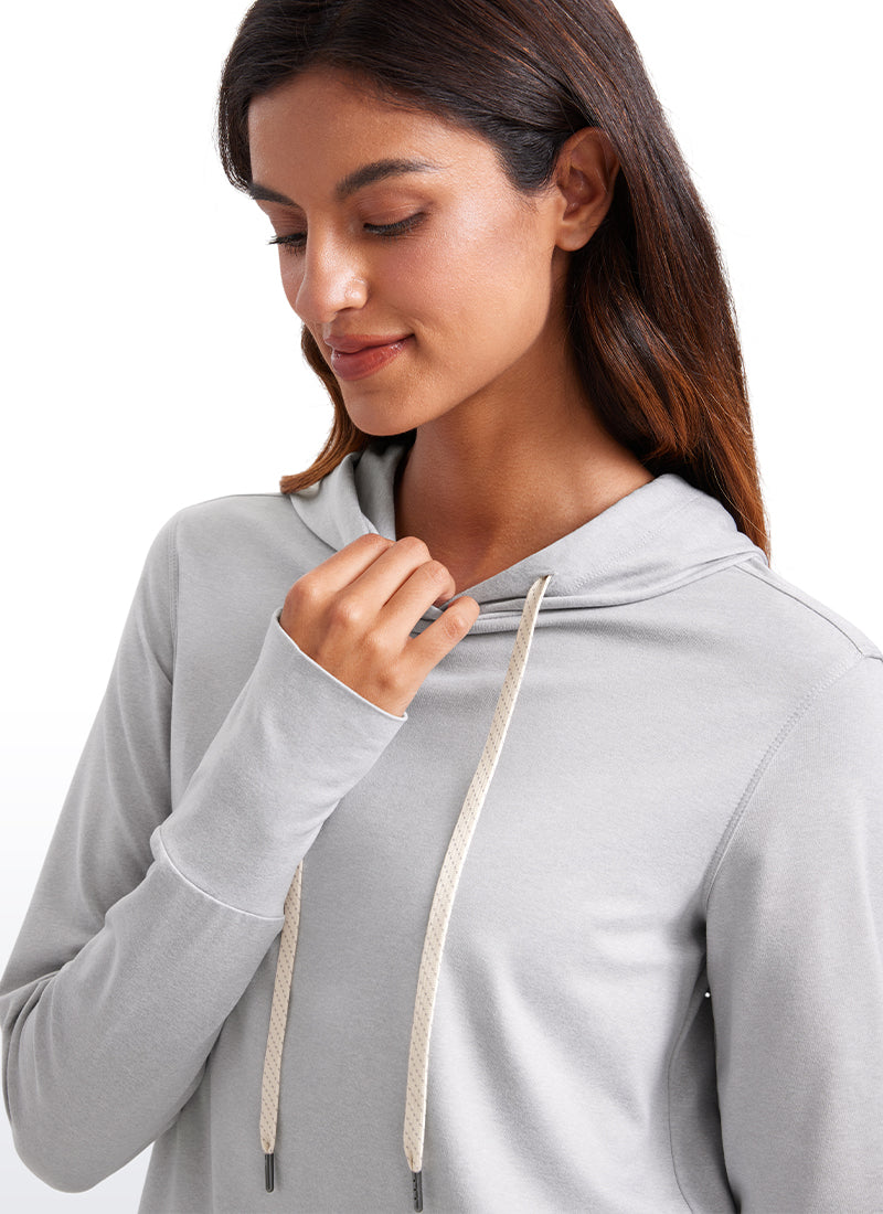 CRZ YOGA Women's Casual Workout Long Sleeve Hooded Sweat Shirts Platinum Grey