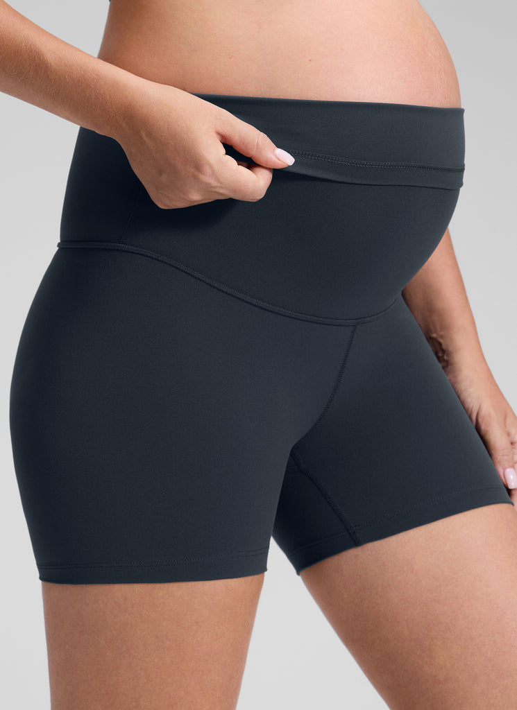 CRZ YOGA Women's Maternity Biker Shorts Super High Rise Butterluxe 4'' Black