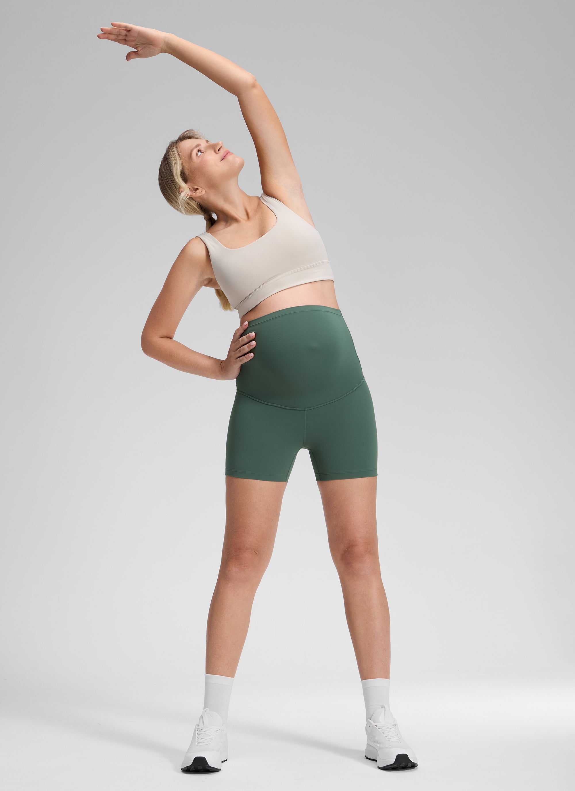 CRZ YOGA Women's Maternity Biker Shorts Super High Rise Butterluxe 4'' Dark Forest Green