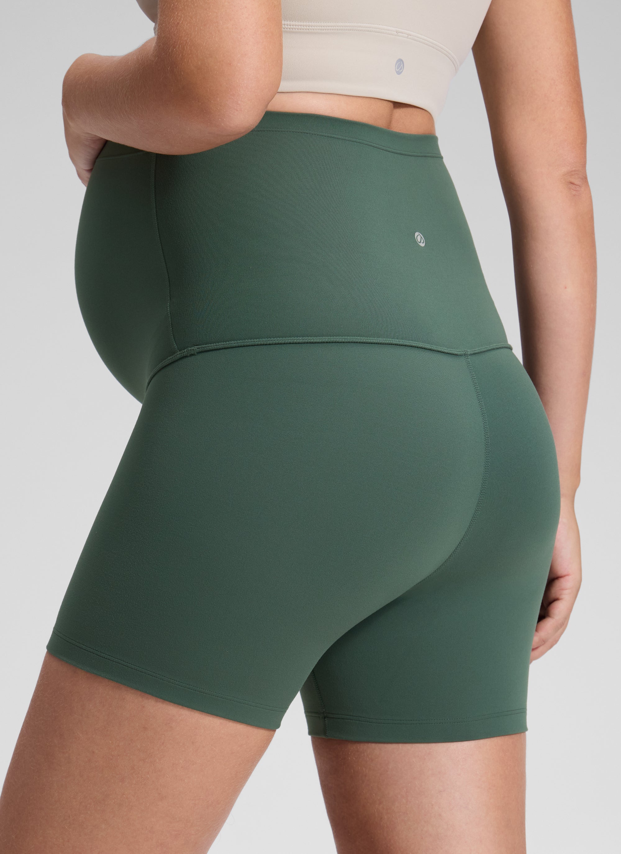 CRZ YOGA Women's Maternity Biker Shorts Super High Rise Butterluxe 4'' Dark Forest Green