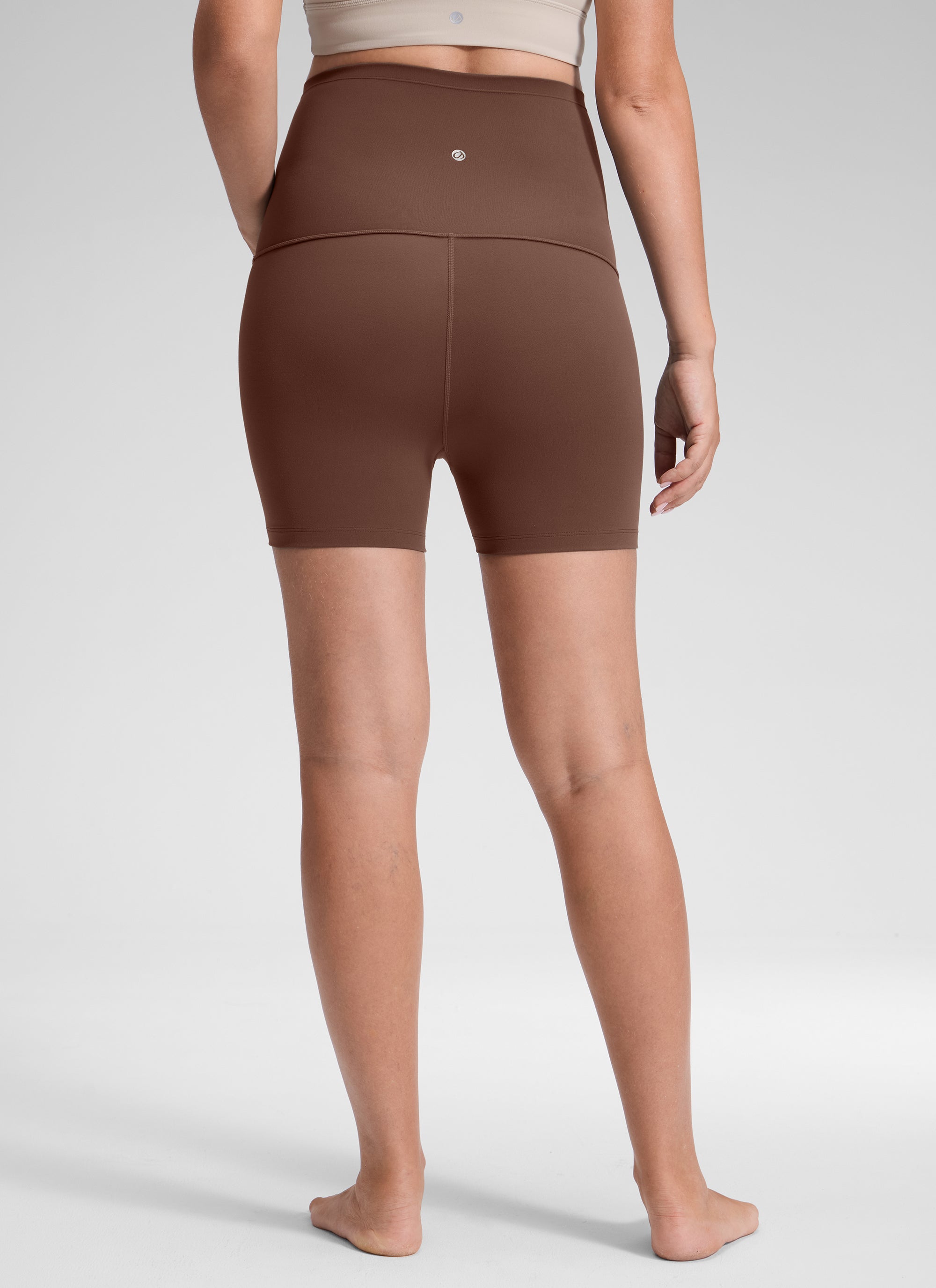 CRZ YOGA Women's Maternity Biker Shorts Super High Rise Butterluxe 4'' Coffee Brown