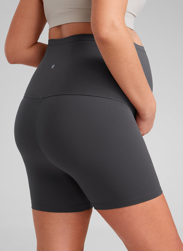 CRZ YOGA Women's Maternity Biker Shorts Super High Rise Butterluxe 4'' Mysterious Grey