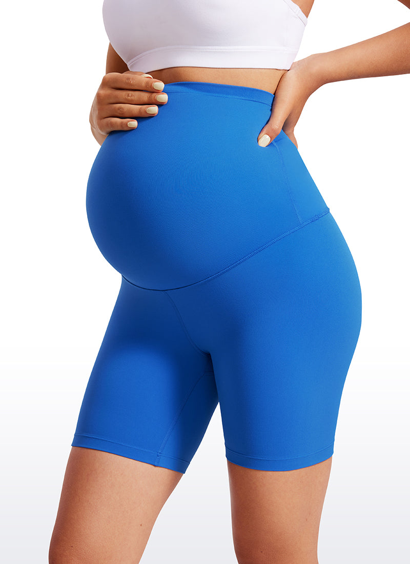 CRZ YOGA Women's Maternity Biker Shorts Super High Rise Butterluxe 6'' Sparkle Blue