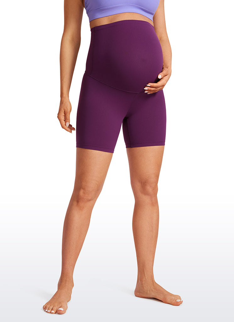 CRZ YOGA Women's Maternity Biker Shorts Super High Rise Butterluxe 6'' Plum Magenta