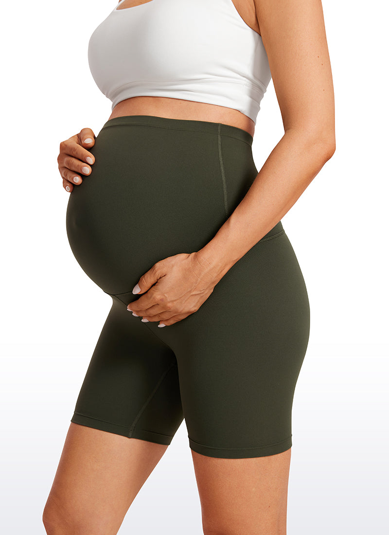 CRZ YOGA Women's Maternity Biker Shorts Super High Rise Butterluxe 6'' Olive Green