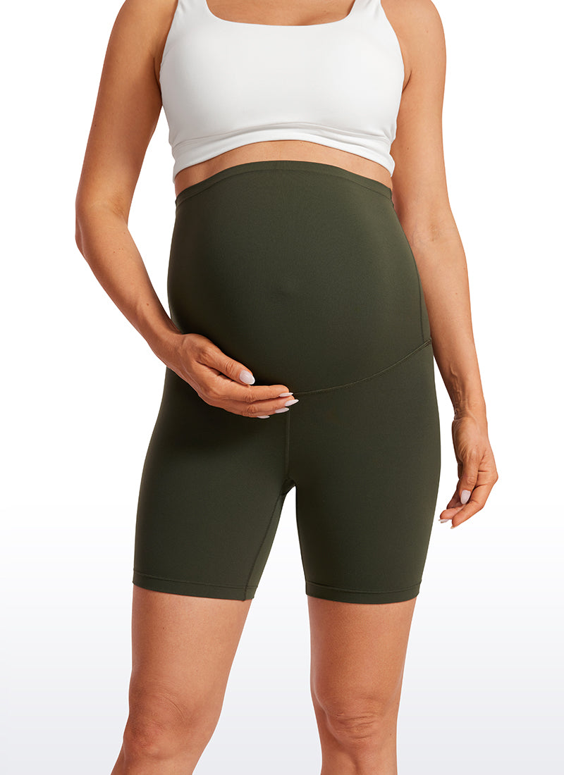 CRZ YOGA Women's Maternity Biker Shorts Super High Rise Butterluxe 6'' Olive Green