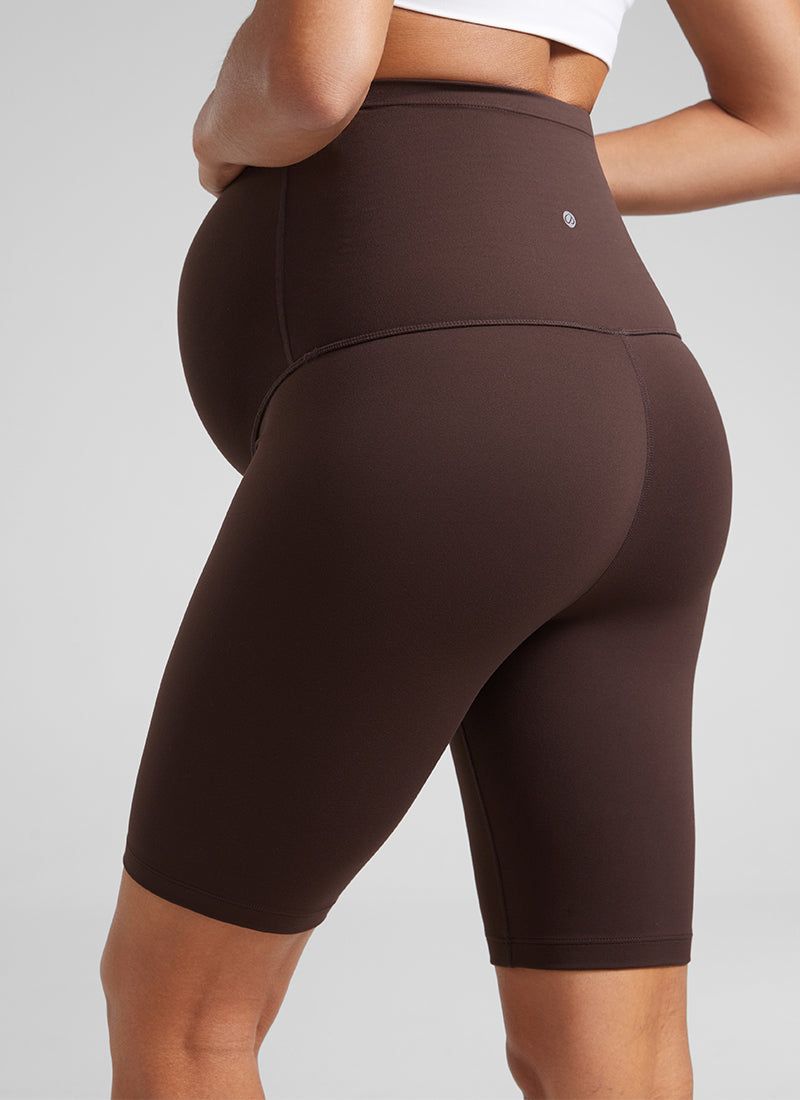 CRZ YOGA Women's Maternity Biker Shorts Super High Rise Butterluxe 8'' Hot Fudge Brown