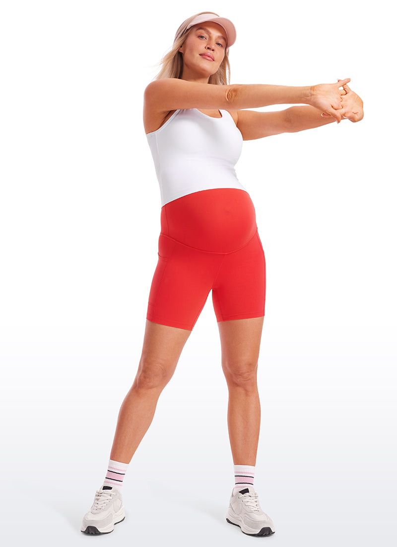 CRZ YOGA Women's Maternity Biker Shorts with Pockets Super High Rise Butterluxe 5'' Pitch Blue