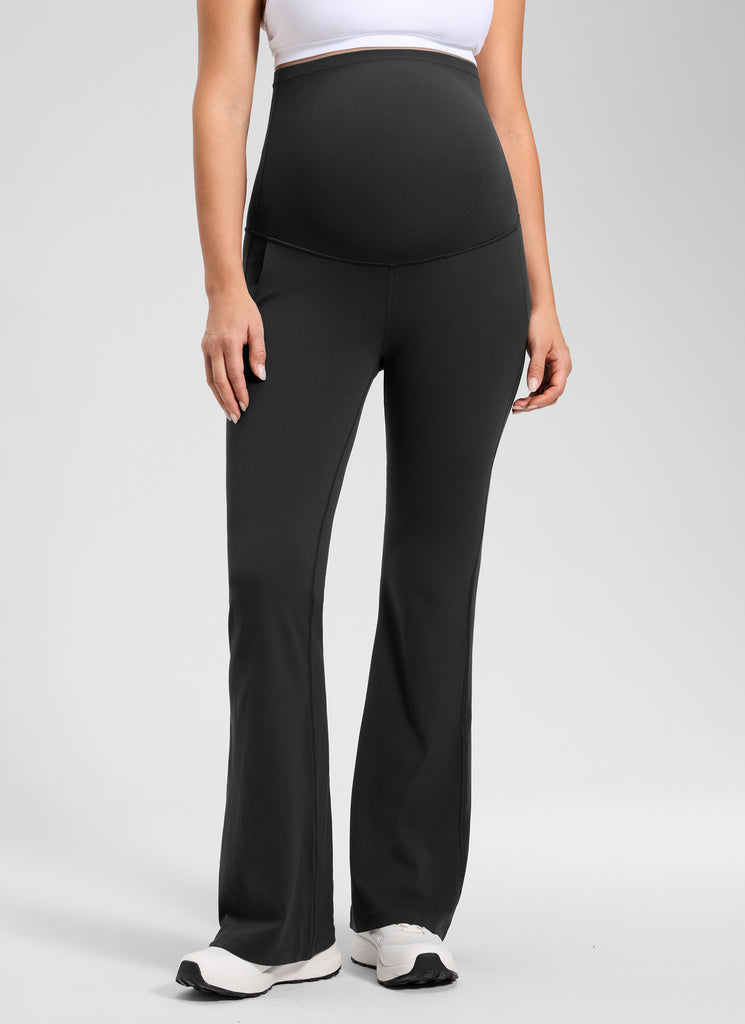 CRZ YOGA Women's Maternity Flare Leggings Pockets Butterluxe 31'' Mysterious Grey