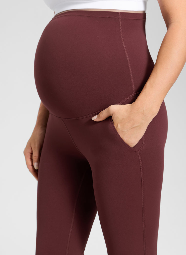 CRZ YOGA Women's Maternity Flare Leggings Pockets Butterluxe 31'' Coffee Brown