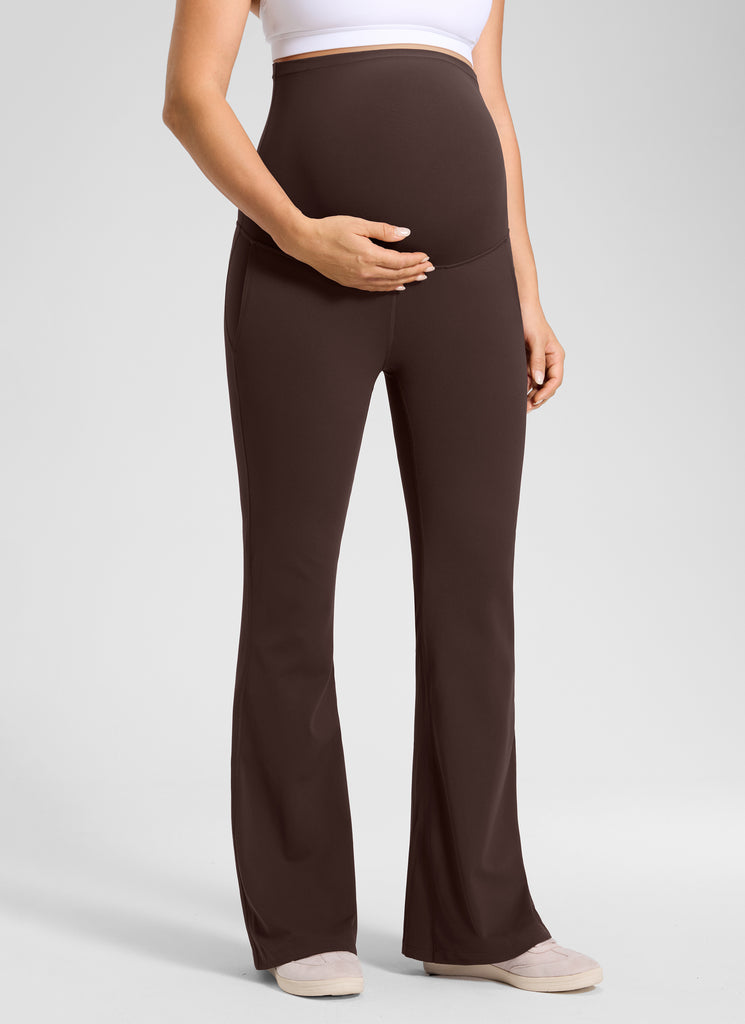 CRZ YOGA Women's Maternity Flare Leggings Pockets Butterluxe 31'' Coffee Brown