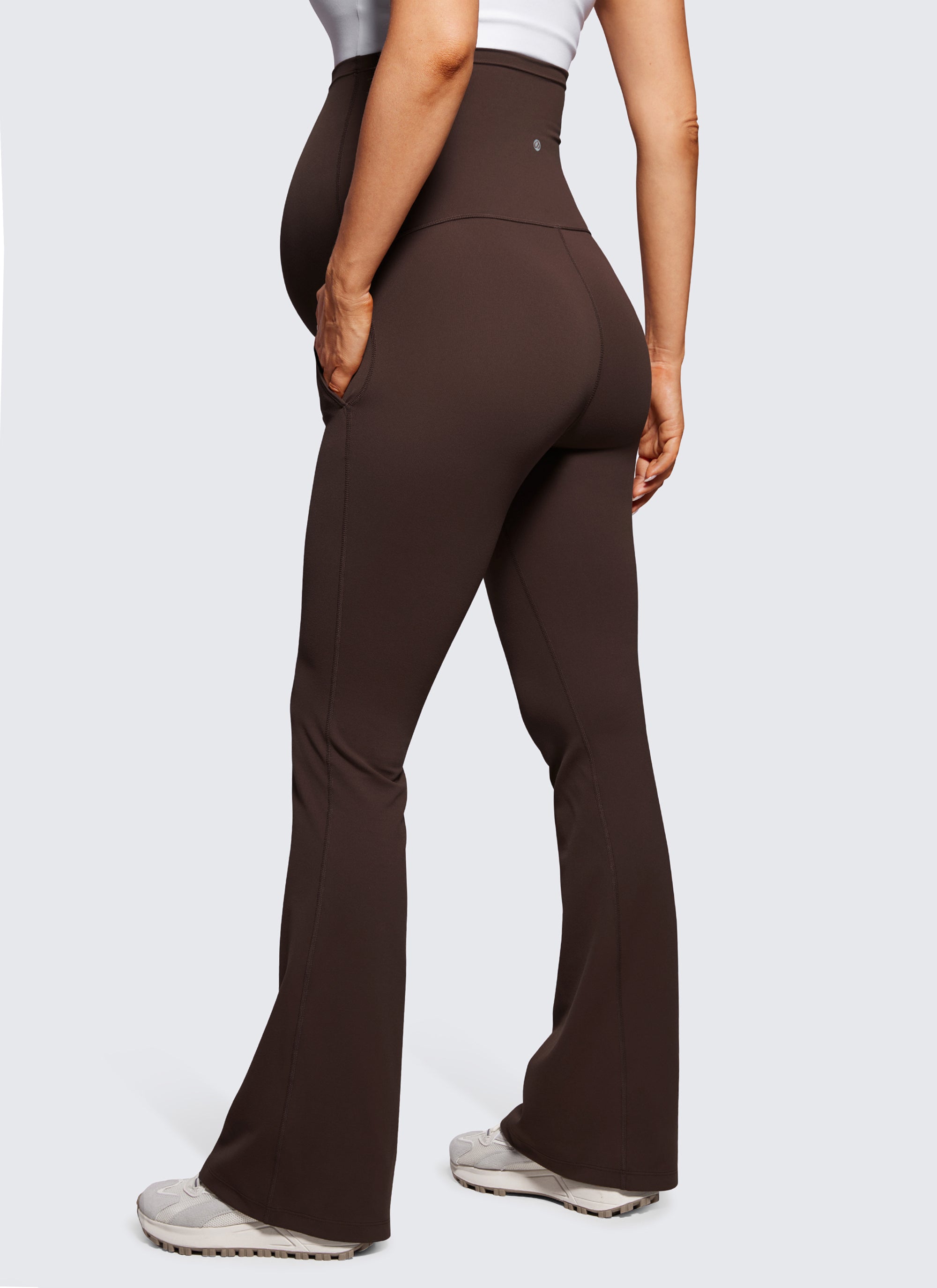 CRZ YOGA Women's Maternity Flare Leggings Pockets Butterluxe 31'' Coffee Brown