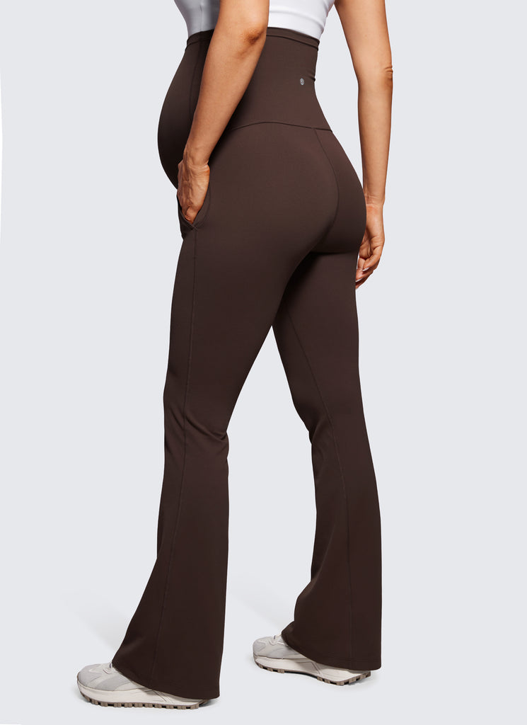 CRZ YOGA Women's Maternity Flare Leggings Pockets Butterluxe 31'' Coffee Brown