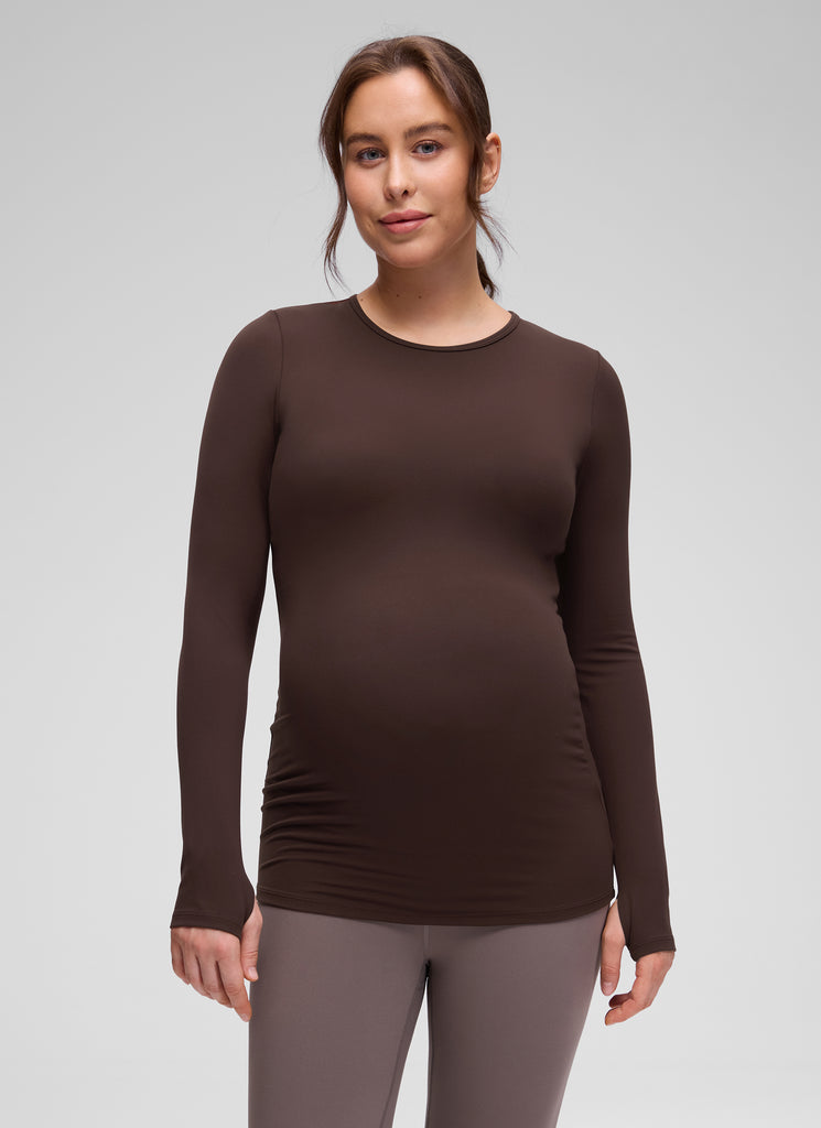 CRZ YOGA Women Butterluxe Long Sleeve Maternity Crewneck Pregnancy Top Taupe