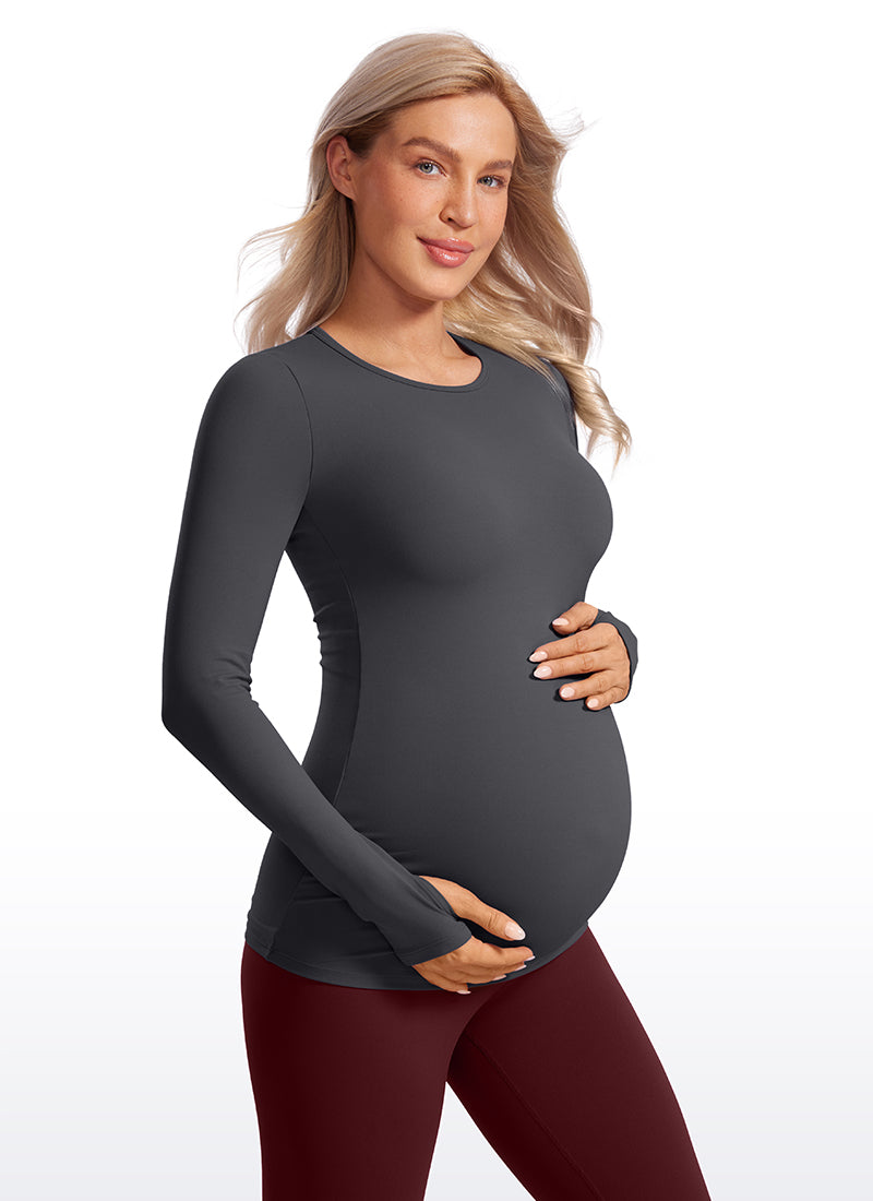 CRZ YOGA Women Butterluxe Long Sleeve Maternity Crewneck Pregnancy Top Red Merlot