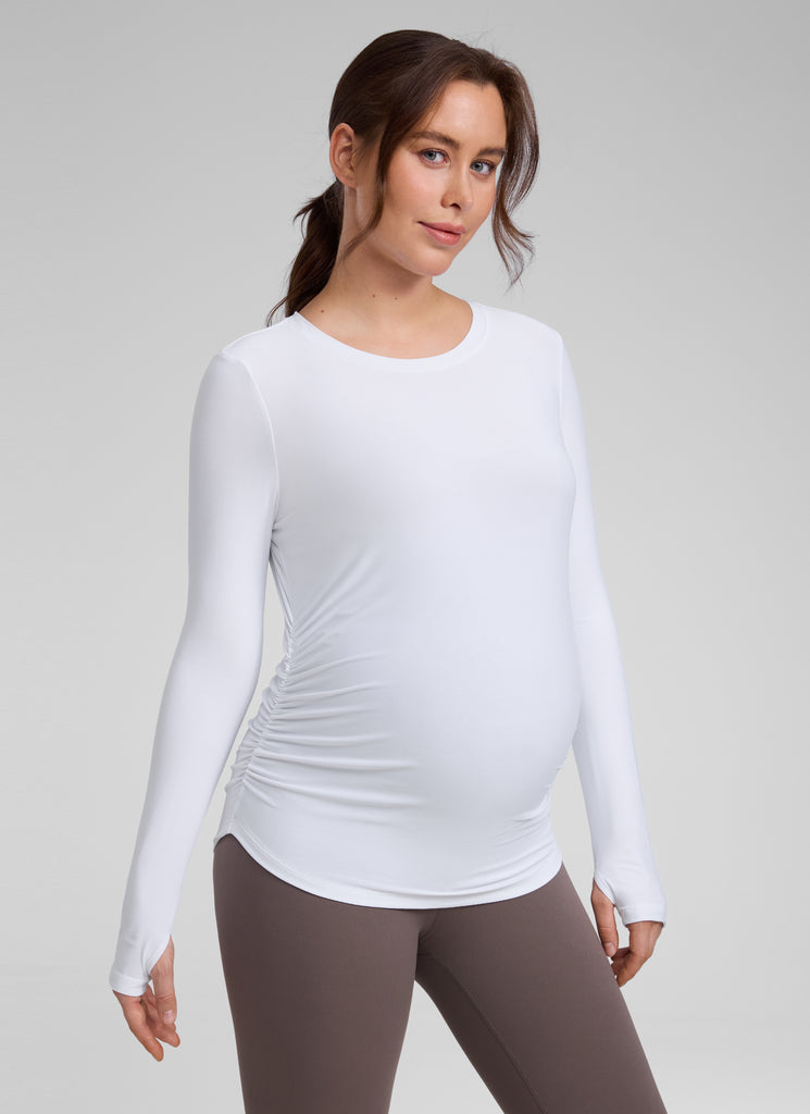 CRZ YOGA Women Butterluxe Long Sleeve Maternity Crewneck Pregnancy Top Black