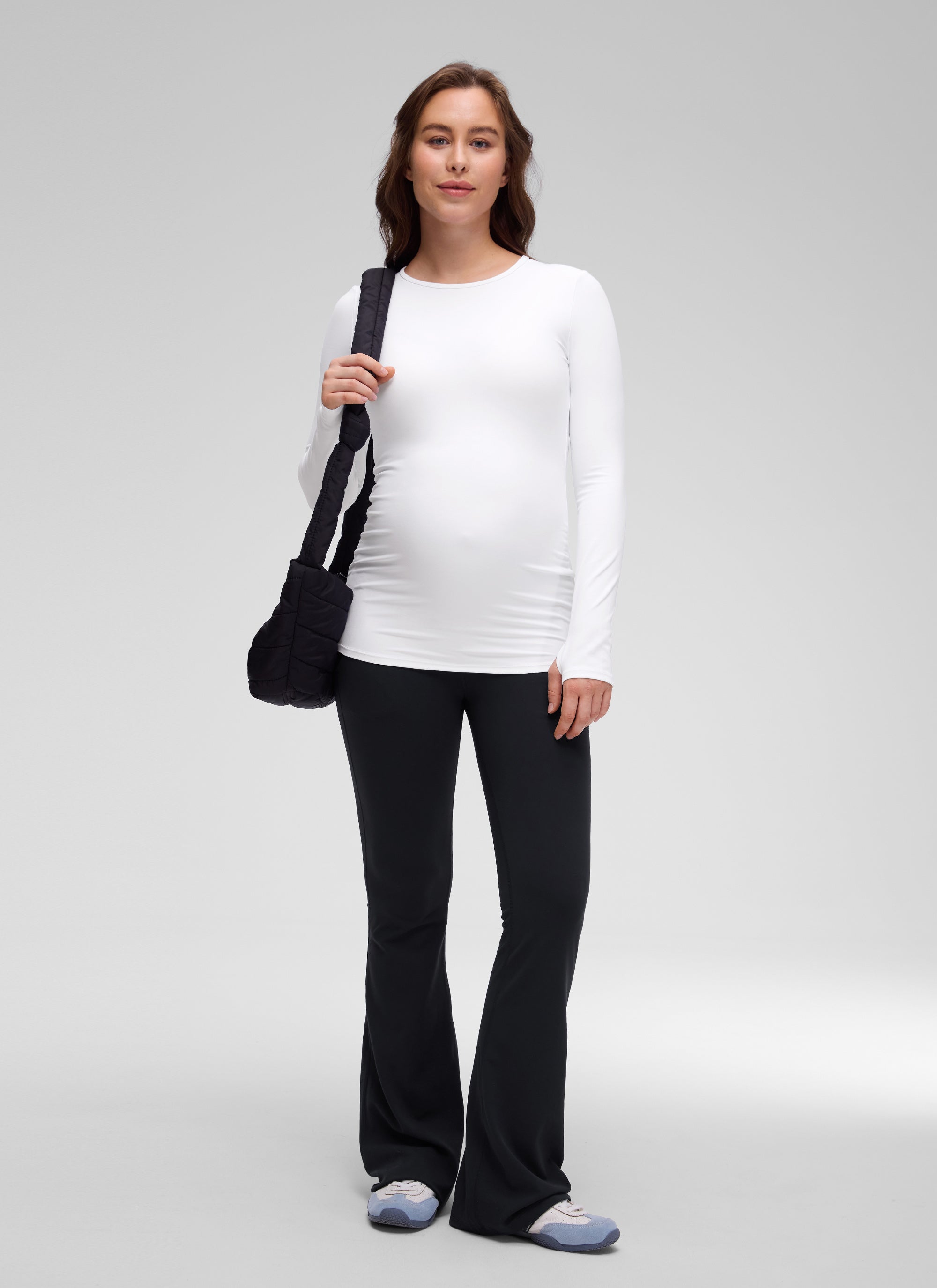 CRZ YOGA Women Butterluxe Long Sleeve Maternity Crewneck Pregnancy Top Black
