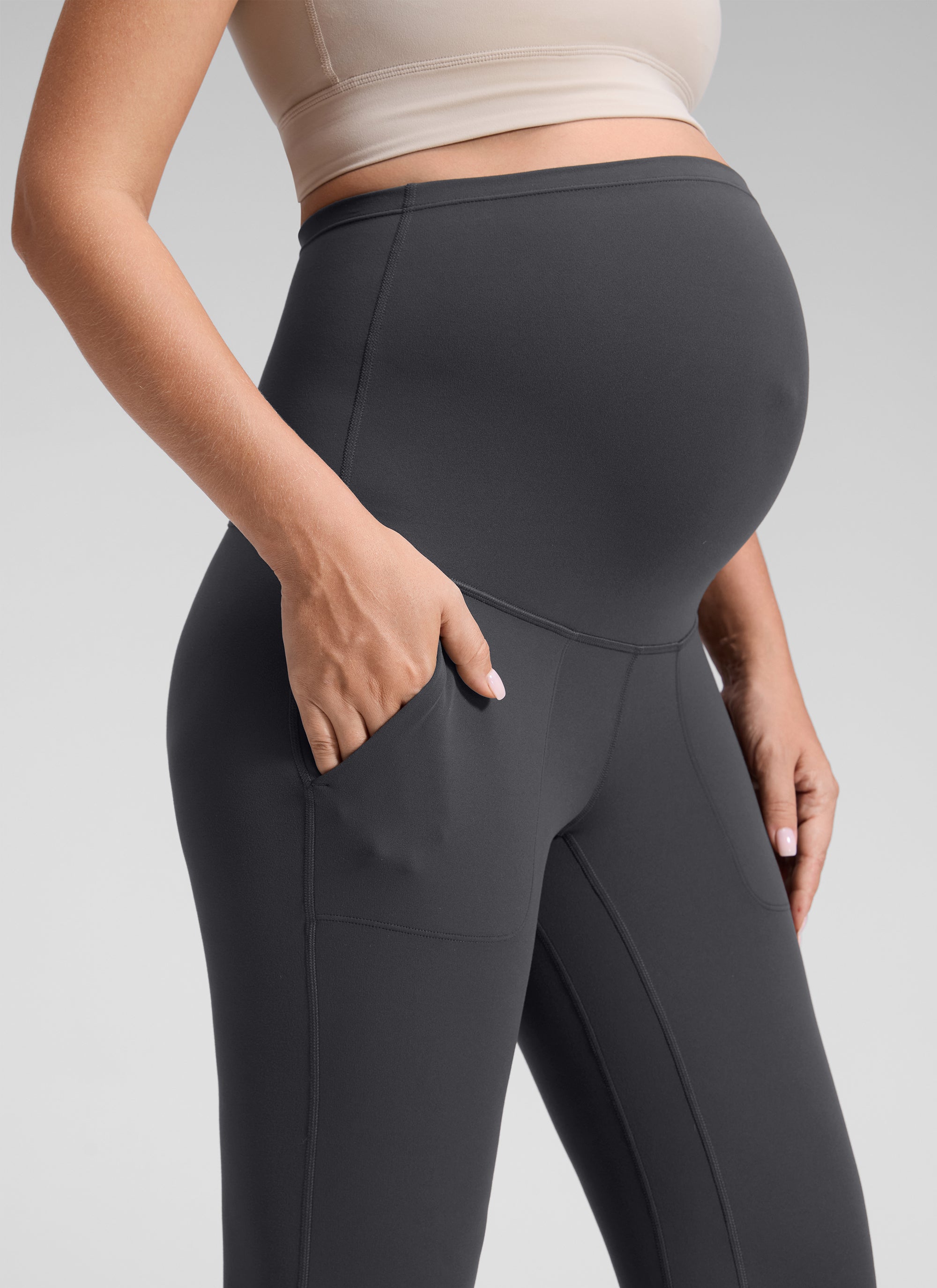 CRZ YOGA Women's Maternity Joggers Pockets Butterluxe 27'' Mysterious Grey