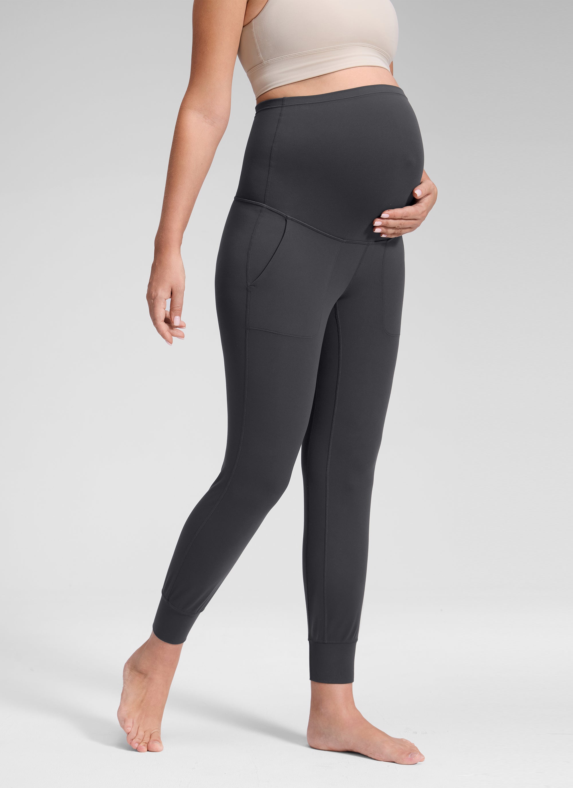 CRZ YOGA Women's Maternity Joggers Pockets Butterluxe 27'' Mysterious Grey