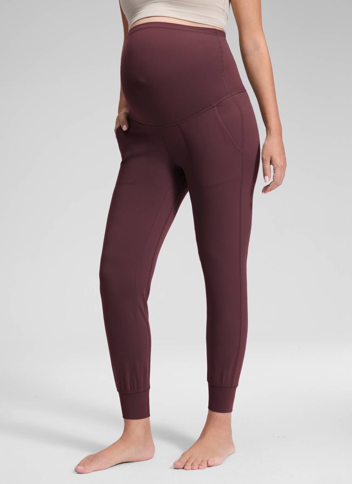 CRZ YOGA Women's Maternity Joggers Pockets Butterluxe 27'' Ripe Plum