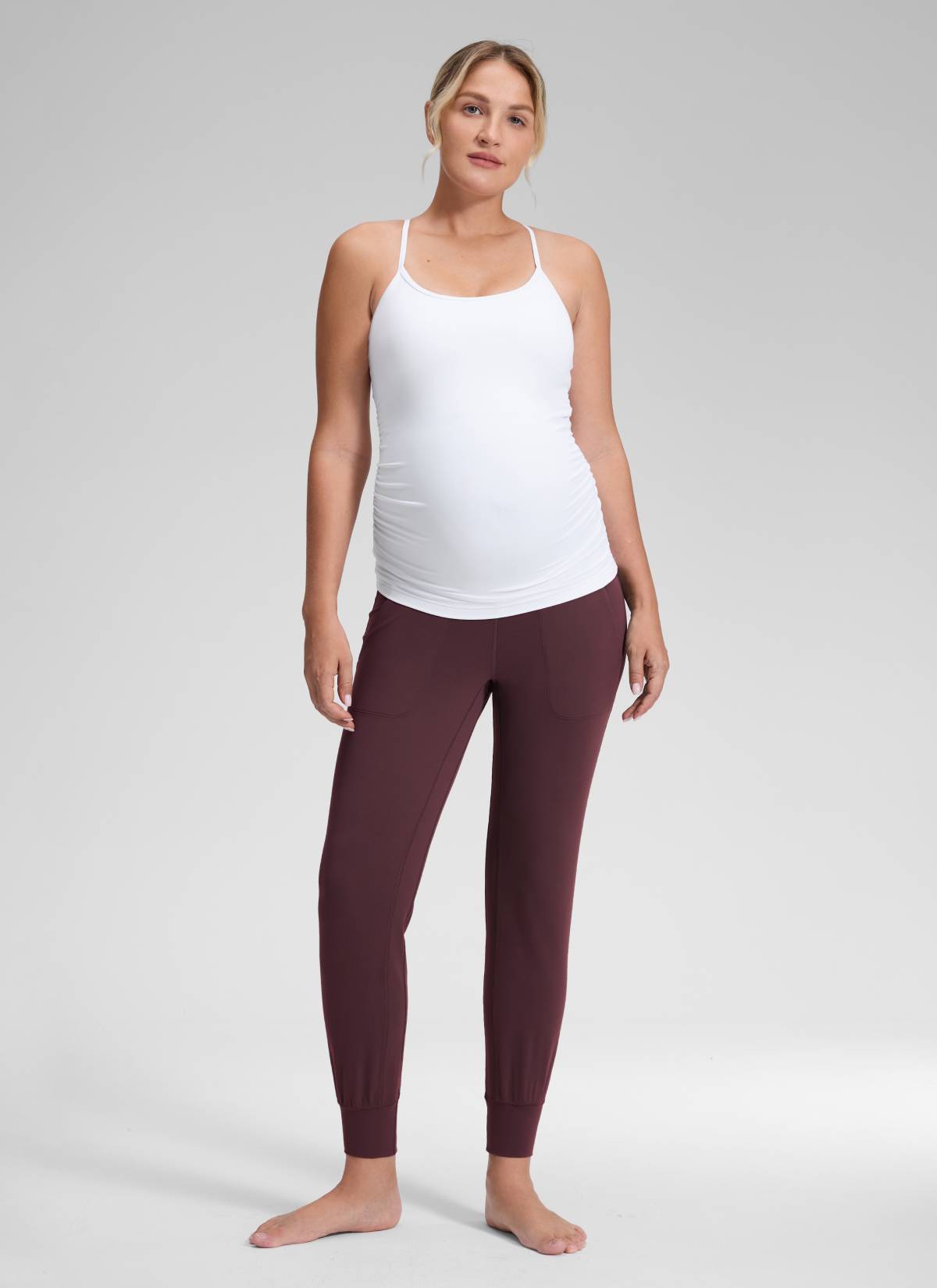 CRZ YOGA Women's Maternity Joggers Pockets Butterluxe 27'' Ripe Plum